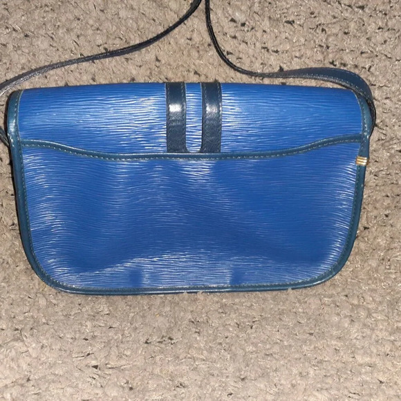 Vtg GUY LAROCHE-2 Tone Blue Textured Leather-Magnetic Flap-Cross/Shoulder Bag-EX - Picture 5 of 8